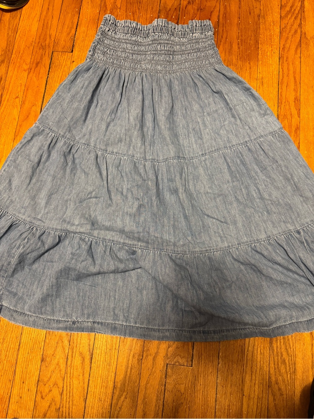 GAP Chambray Smocked-Waist Maxi Skirt - Light Blue